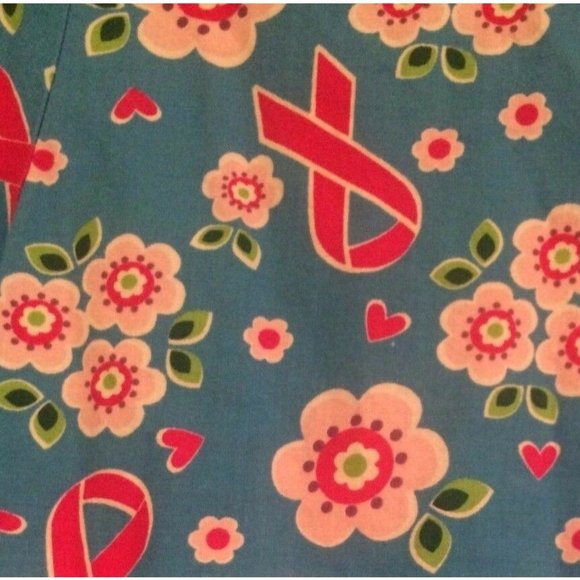 Dickies Scrub Top Breast Cancer Ribbon Cross Body V neck Tie Blue Pink - Picture 4 of 7